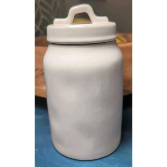 Rae Dunn Tea Canister Ceramic Jar With Lid Magenta Artisan Collection 8" - Picture 3 of 7